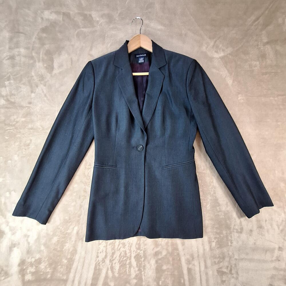 Ann Taylor Blazer Womens 4 Gray One Button Ventless Wool Lined Career Jacket